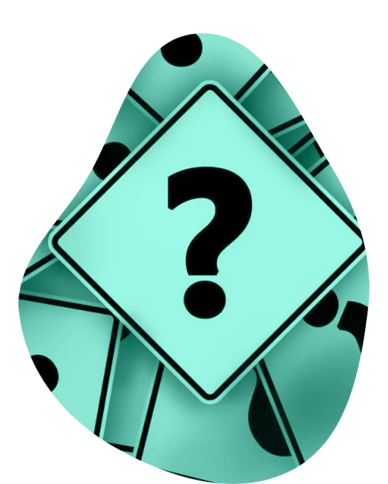 Imagem representativa da área de Perguntas e Respostas. Fundo verde com placas de transito modificada, com interrogação ao centro.